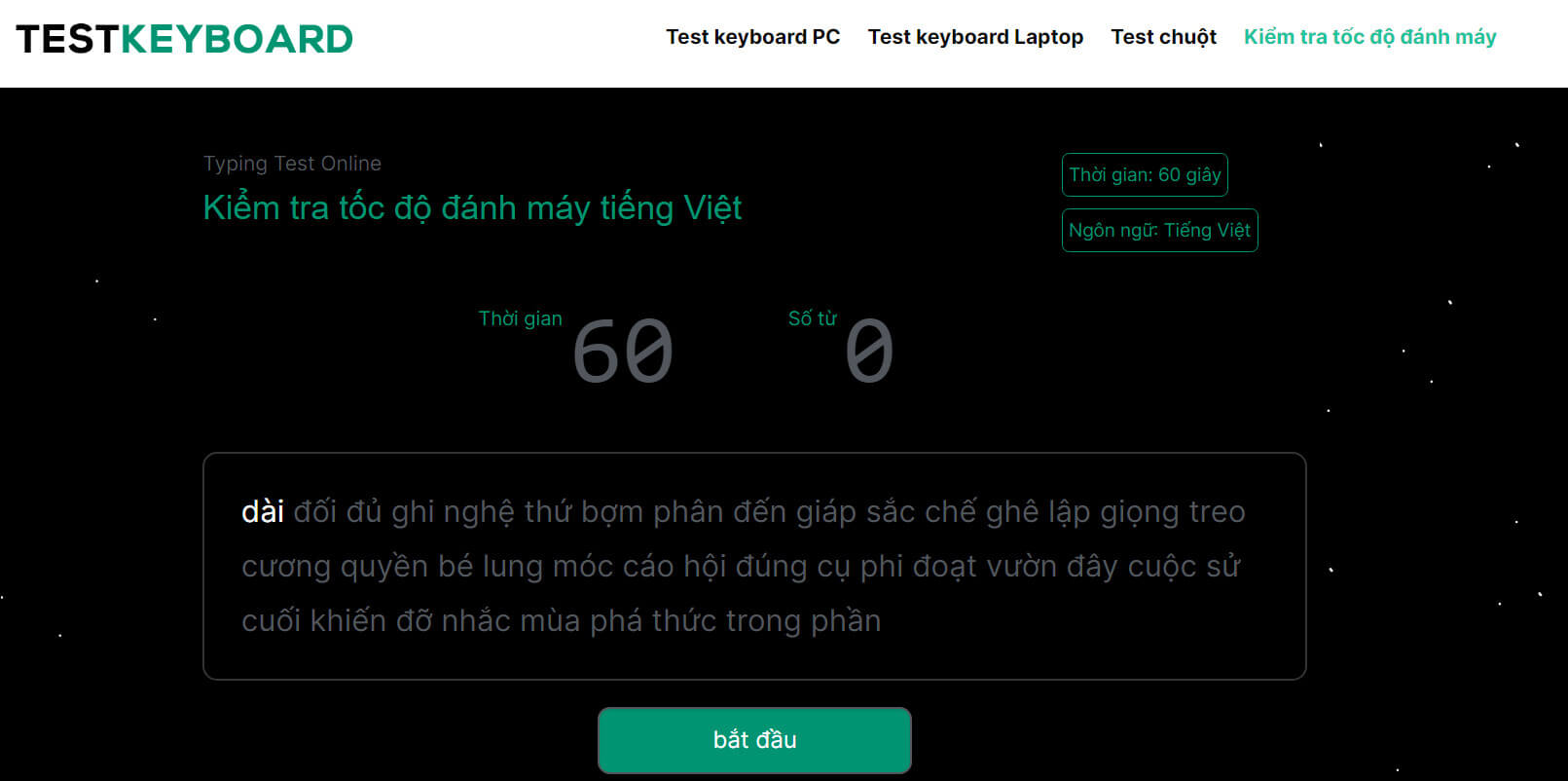 Testkeyboard.vn là trang web test tốc độ đánh máy nhanh chóng và hiệu quả